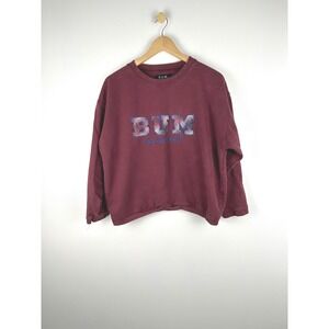 BUM Equipment Burgundy Plaid Logo Crew Neck Sweatshirt